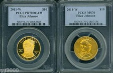 2011-W $10 GOLD SPOUSE ELIZA JOHNSON PCGS PR70 PF70 & MS70 PROOF MS 2-COINS SET