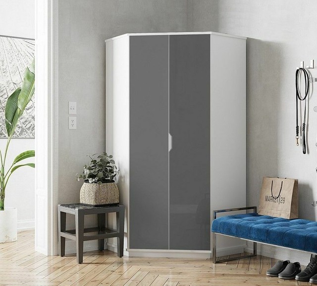 Large Clothes Storage Corner Wardrobe With 10 Shelves 2 Hanging