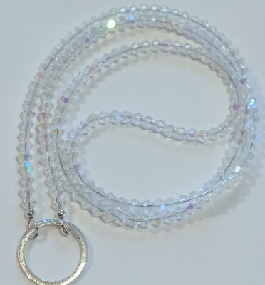 LOOP CLEAR AB CRYSTAL 27'' Eyeglass Necklace Chain Beaded Reading Glasses Holder