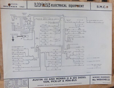 Original Lucas Morris J2 & J02 Diesel Van Schaltplan 1961-66 W05494522
