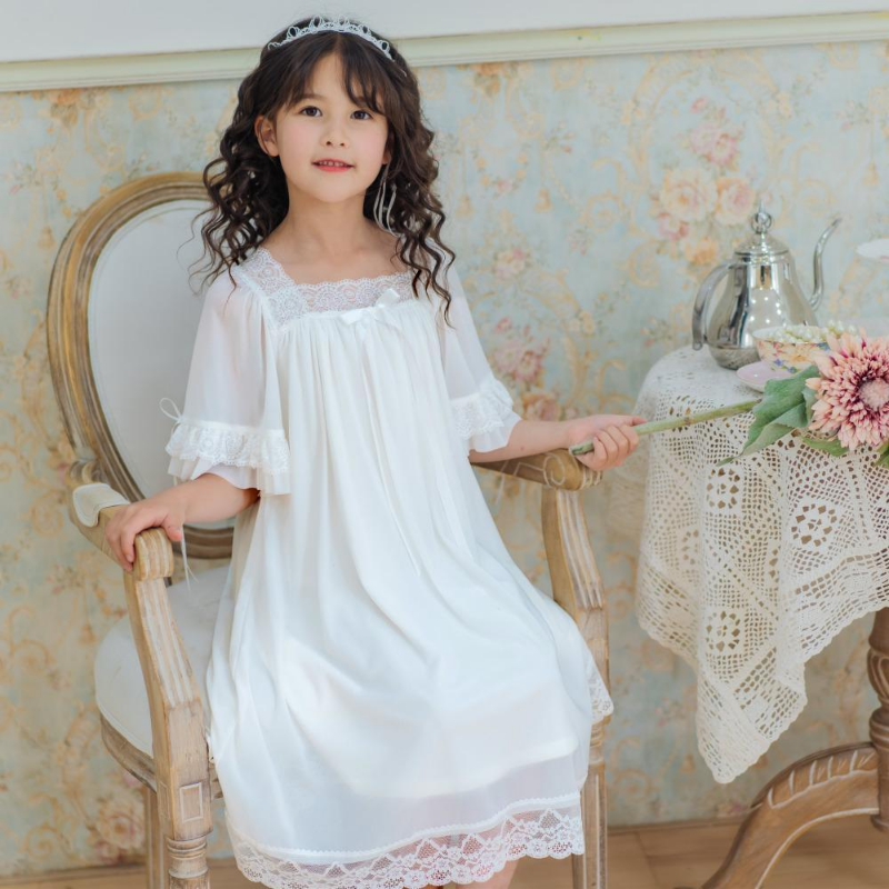 1x Princess Girls Lace Mesh Nightdress Summer Sleepwear Nightgowns