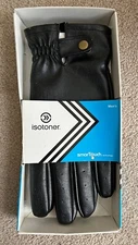 New in Box! Isotoner Mens Black Smartouch Tech Gloves, Faux Leather, Large