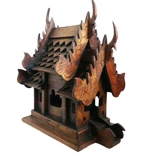 Home Collectibles Thai Small Temple Buddha Wooden Spirit House Buddhist Handmade