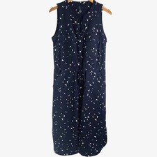 GAP Navy Blue Sleeveless Drawstring Waist Button Front Bird Motif Dress Sz Small