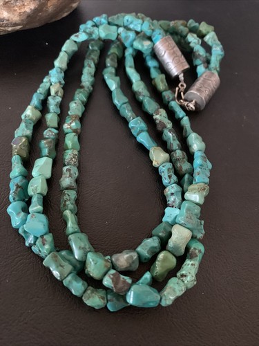 Grün Türkis Knochen Perlen 3 Strang Navajo Sterlingsilber Halskette 01992 - Bild 11 von 12