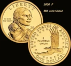 2000 p Sacagawea Dollar Coin  NO  WRITING ON EDGE Liberty Gold Color philly