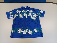 Men's Vintage Hilo Hattie's Hawaiian Shirt - Blue Tropical Flowers Large Size