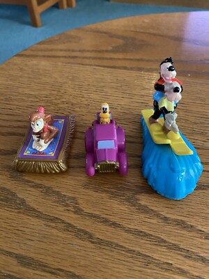 Vintage Disney's Aladdin Abu Carpet, Pluto In Car And Goofy Skiing Rolling Toys