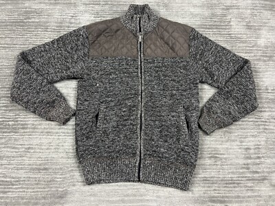 Gioberti Sweater Jacket Youth Boys 18 Brown Knit Flannel Lined Full Zip Quilted