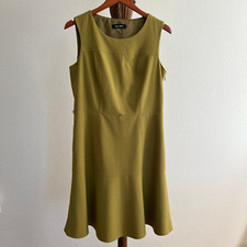 Nine West Size 8 Olive Green Sleeveless Round Neck Seamed Fit & Flare Midi Dress