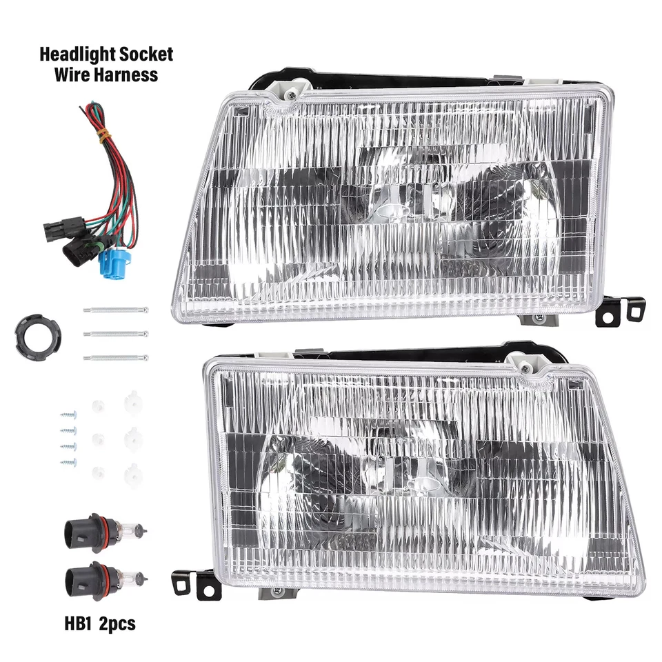 Pair Headlights Headlamps w/Bulbs& Wiring Kit Clear For Peterbilt 377 330 Trucks - Image 3 of 4