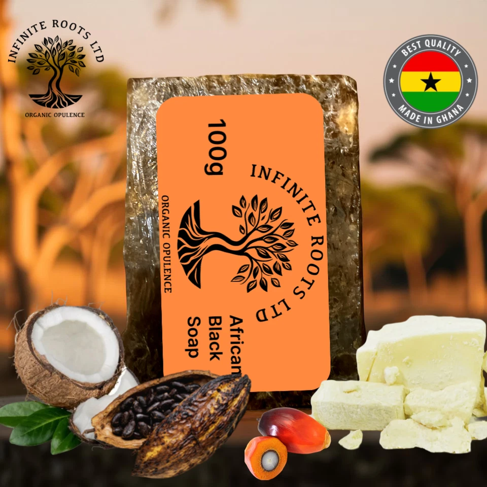 INFINITE ROOTS African Black Soap for Acne, Dermatitis, Eczema, Psoriasis, Dark Spot, Dudu
