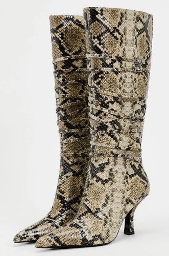 ZARA Botas hasta la rodilla piel de serpiente estampado animal UK 4 EU 37 REF 3003 310