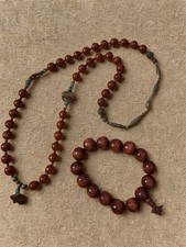 Boho Red Dyed Wood Bead Necklace Bracelet Set Southwestern Artisan Jewelry