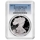 2021-W $1 1-oz T-1 Proof American Silver Eagle PCGS PR70DCAM FDOI Blue Label