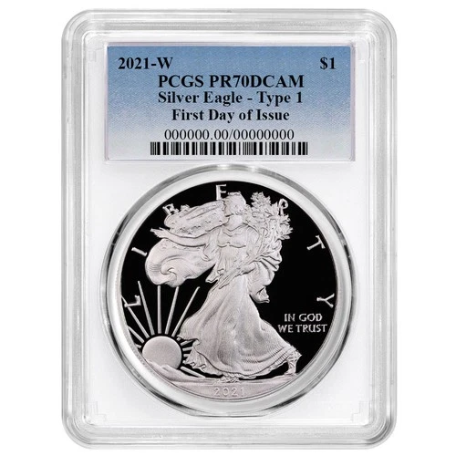 2021-W $1 1-oz T-1 Proof American Silver Eagle PCGS PR70DCAM FDOI Blue Label