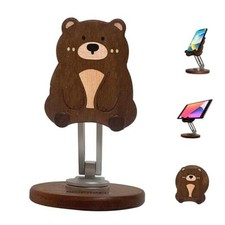 Hand-Inlaid Solid Wood Phone Stand for iPhone 16/Tablets - 360  Bear Cub