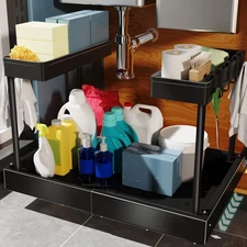 Expandable Under Sink Organizers and Storage, 2 Tier Pull Out Cabinet Organiz...