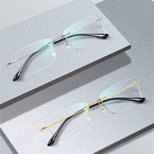 Rimless Pure Titanium Reading Glasses Blue Light Blocking Business Men Readers
