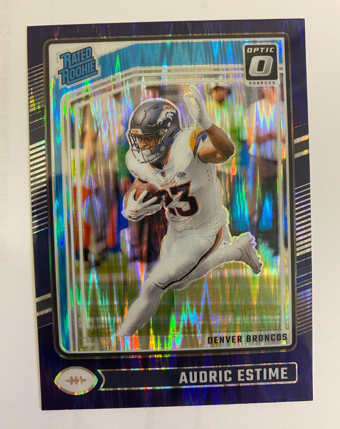 2024 Donruss Optic Rated Rookie Audric Estime #206 Purple Shock Denver Broncos