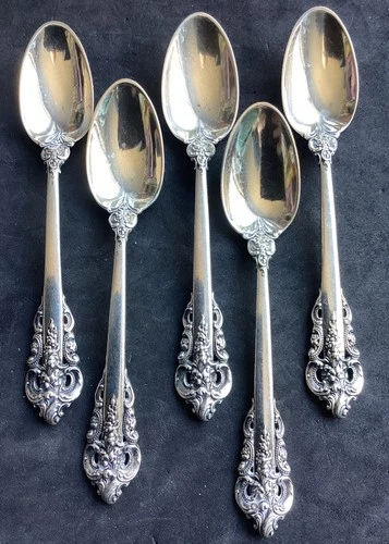 Set of 5 Wallace Sterling Silver Grand Baroque Demitasse Spoons 4 1/8” Espresso