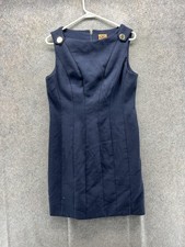 Tory Burch Dress Womens 4 Blue Boat Neck Sleeveless Wool Blend Sheath Short