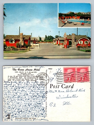 Riverside, CA-California, Farm House Motel Heated Pool Vintage c1951 Postcard