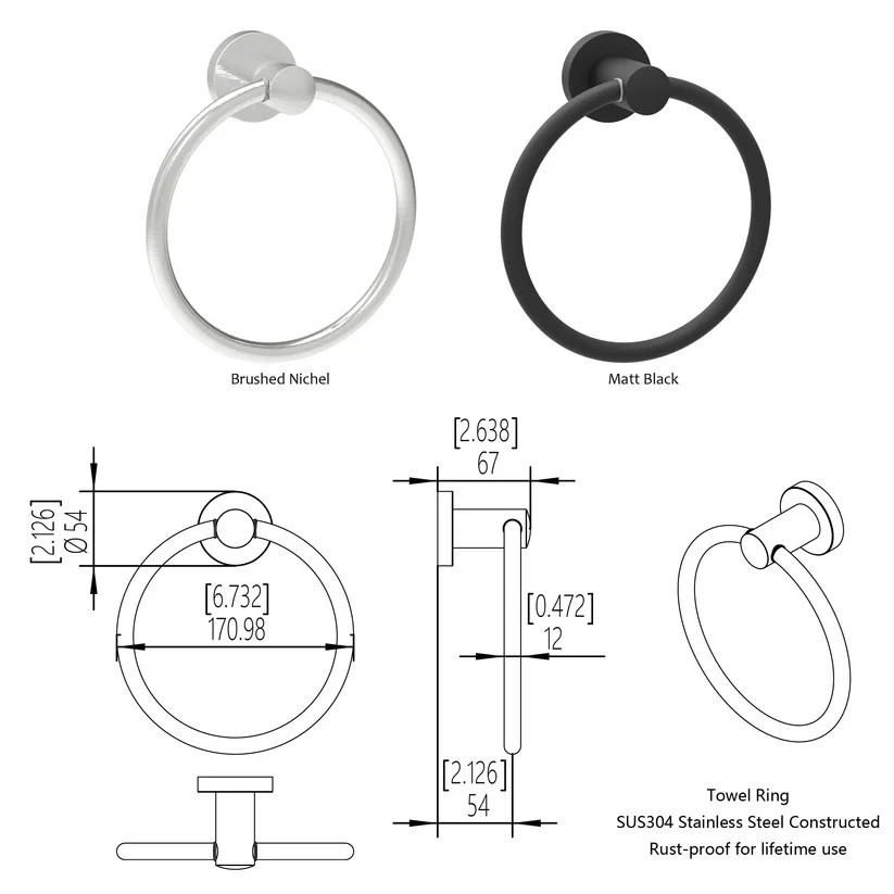 Stainless Steel Towel Ring Wall Mount Bathroom Hand Towel Holder Brushed Nickel