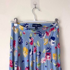 Vintage 80s Ralph Lauren Blue Label 100 Rayon Floral Skirt Size 10 Challis