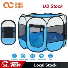 USA Oxford Portable Pet Playpen Foldable Exercise Play PenTent Kennel Crate Blue