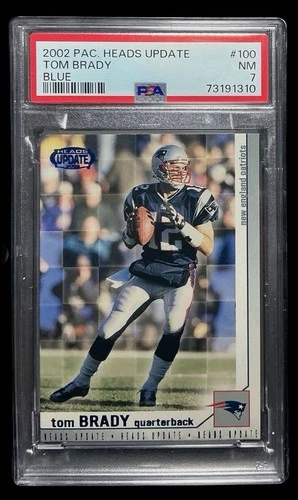 2002 pacific heads update #100 tom brady; blue SP parallel PSA 7  **COLOR MATCH