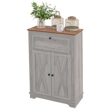 Modern Farmhouse Cabinet 23.5x11.75x34.5in, Door, Drawer, Light Gray