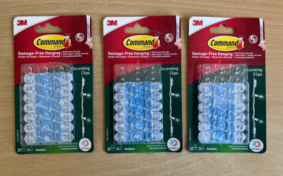 3m Befehlsstreifen Wandbehang Dekoration Clips x 3 PACKUNGEN - Weihnachtsbeleuchtung NEU