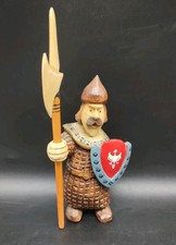 8" Carved Wood Folk Art Figurine- Viking or Medieval Soldier w/ Axe  Shield