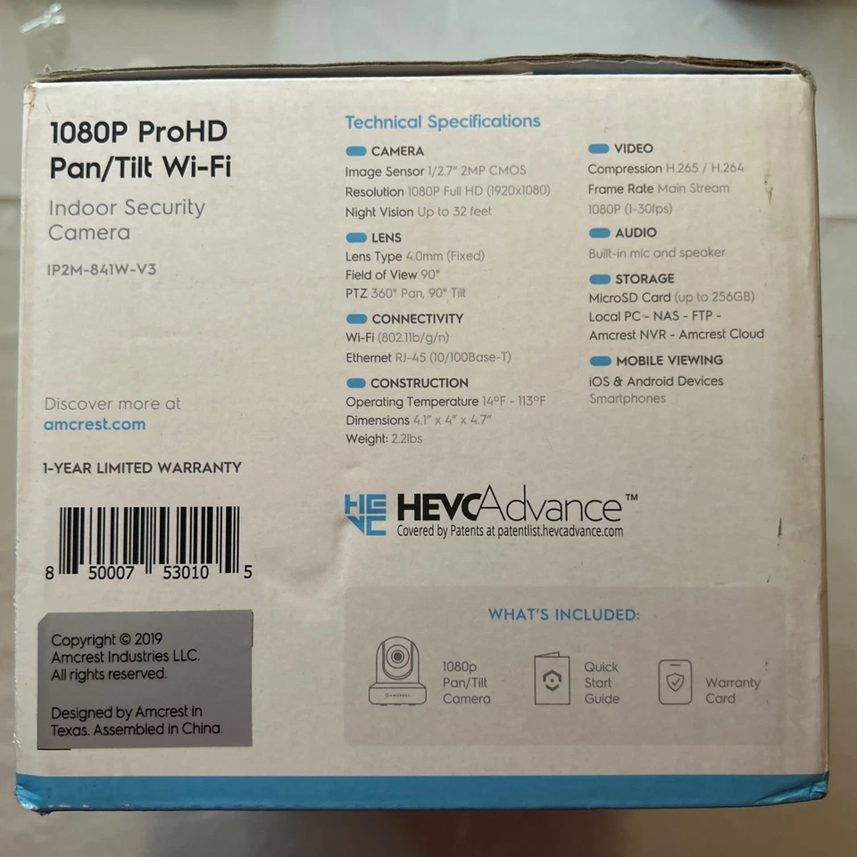 Amcrest Pro HD Pan/Tilt Indoor Security Camera IP2M-841W-V3, White - Image 3 of 4