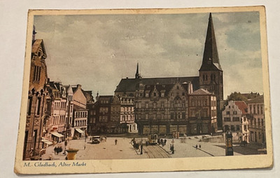 112 - Mönchengladbach Old Market, with Tram, Coloured Old Postcard