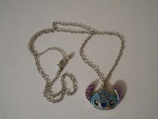 Disney Parks Lilo  Stitch Rhinestones 20" Silvertone Necklace