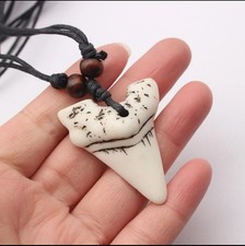 US Seller White Yak Bone Simulated Shark Tooth Adjustable Beach Necklace