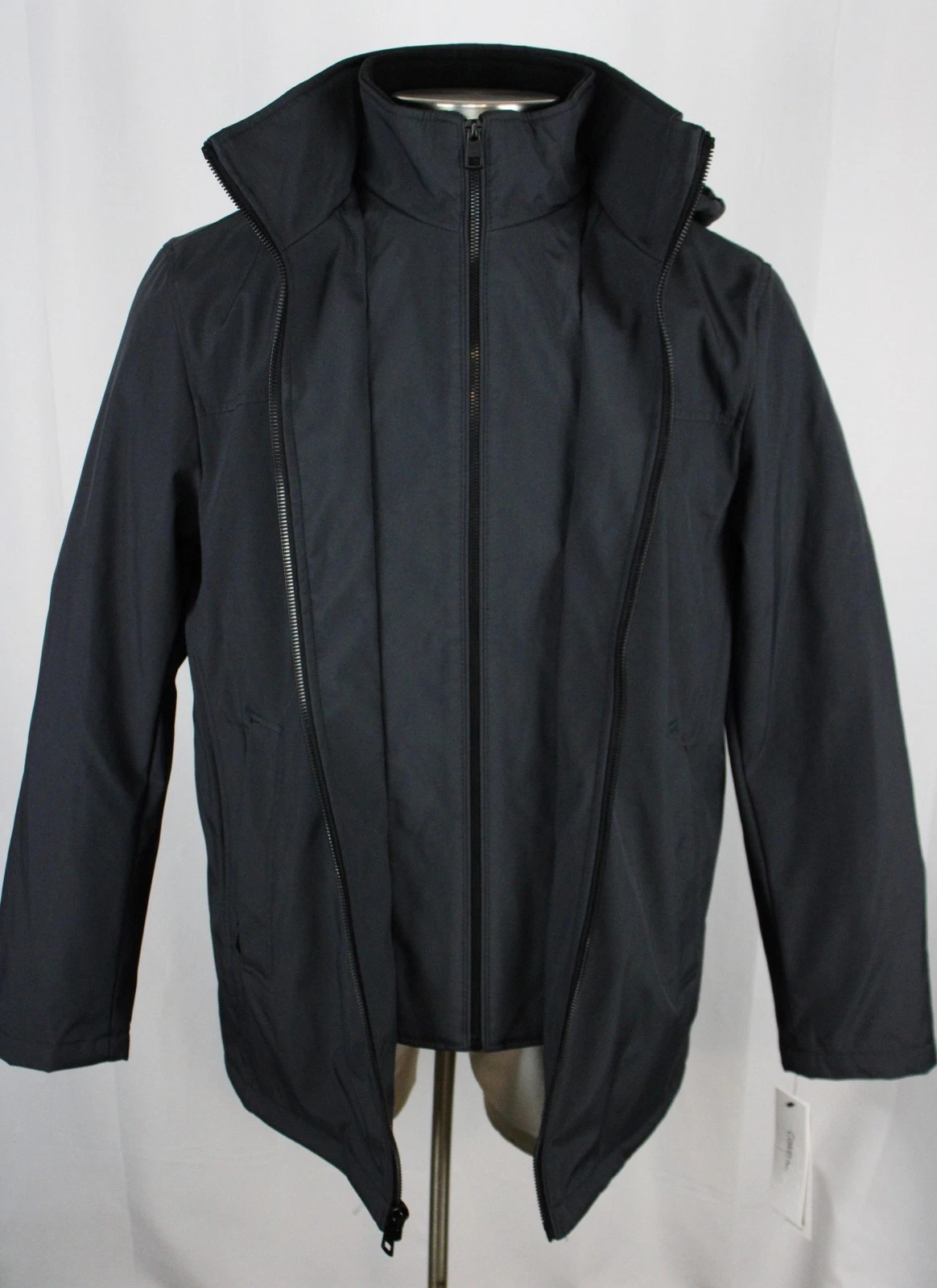 Calvin Klein Infinite Stretch Jacket Mens L Iron Grey Hooded Bib Coat CM024493 image 6