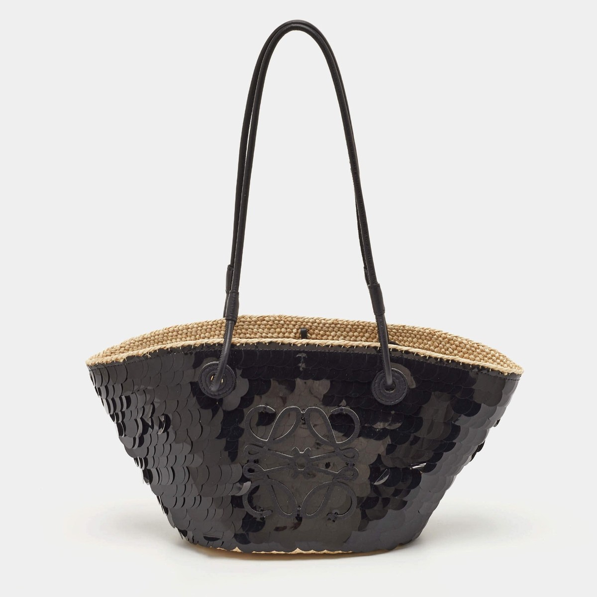 Loewe Anagram BlackBeige Sequins and Raffia Basket Bag | eBay