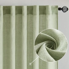 MIULEE Sage Green Linen Curtains 52" W x 84" L, 2 panels Soft Thick Linen Burlap
