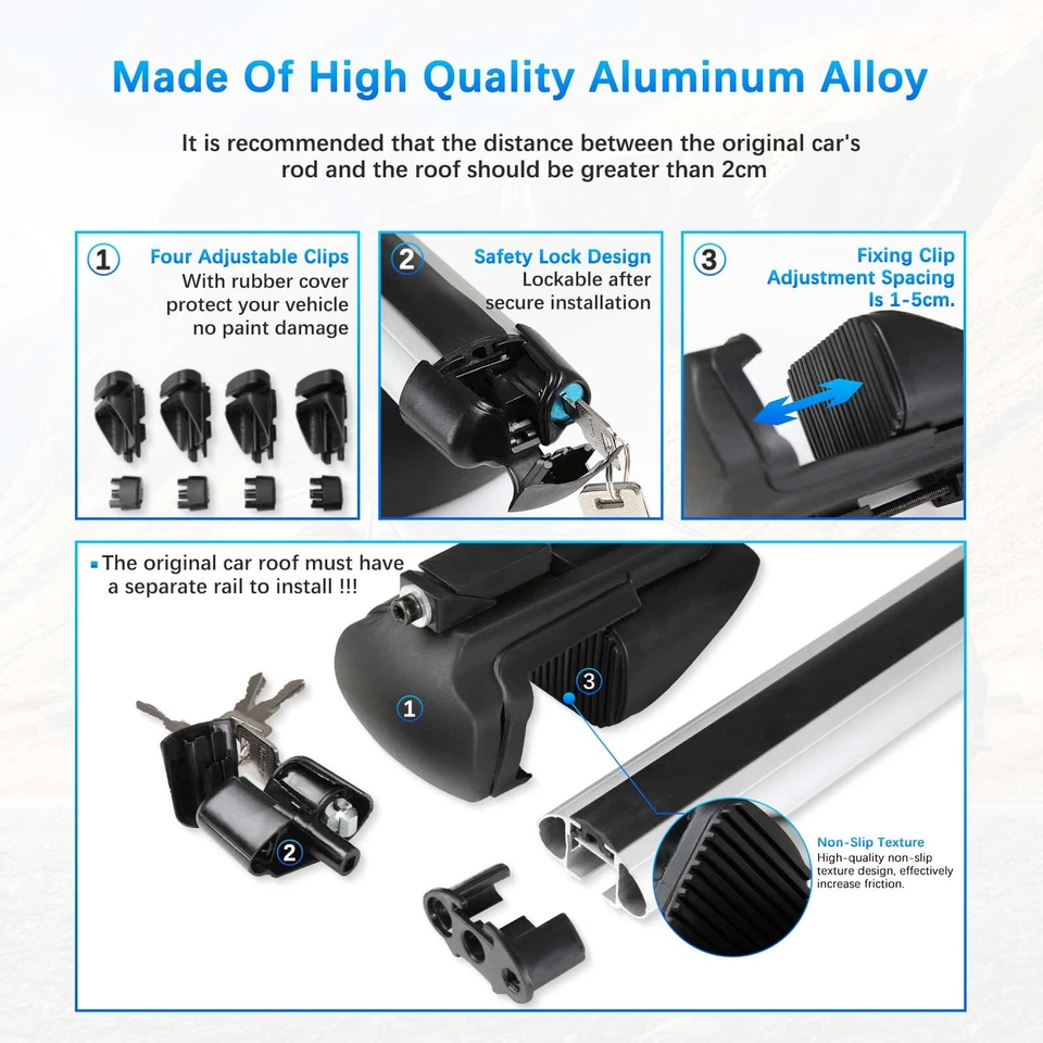 Barra transversal portaequipajes de techo de coche de 48" con bloqueo para VW Golf Alltrack 2017-2020 Foto 3 de 4