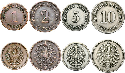German Empire Collection BUNDLE Set - 4 Coins - 1 2 5 10 Pfennig 1873-1889 - LOT