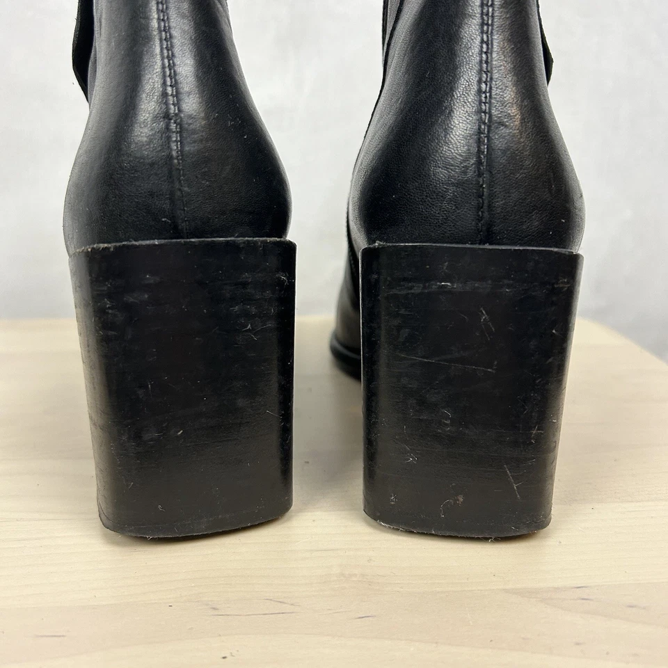 LAURA BELLARIVA Black Leather Pointed Toe Chunky Square Heel Boots Sz 37/7 - Image 2 of 4