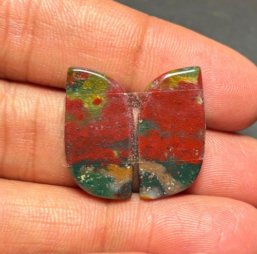 Natural Blood Stone Pair Cabochon Loose Gemstone For Jewelry Making - Picture 11 of 26