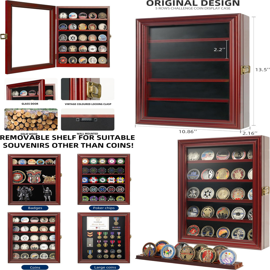 Vitrina Exposición Medallas Monedas Desafío Cuchillos Caja Guardar Fichas Poquer