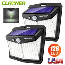 2Pack 128 LED Solar Power Wall Lights Outdoor PIR Motion Sensor Garden Yard Lamp