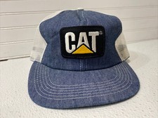 VINTAGE Caterpiller Cat Snapback Tonkin Hat Cap Blue Denim Made In USA Meshback