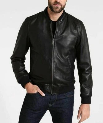 Blouson bombardier noir pour homme en cuir d'agneau Flight léger style italien - Photo 1/4