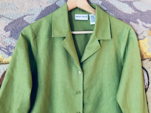 NWT JACLYN SMITH Sz S Women's Blouse Shirt Linen Blend 3/4 Sleeve Avocado Color - Picture 2 of 9